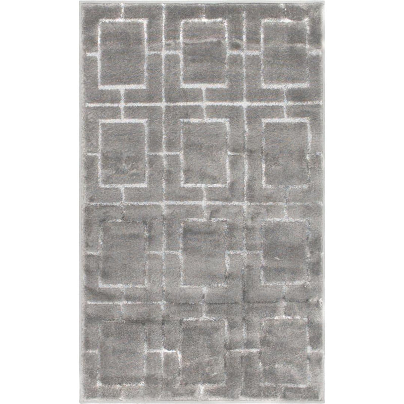 Glam Geometric Gray Silver Area Rug, Rectangle 2' x 3'1"