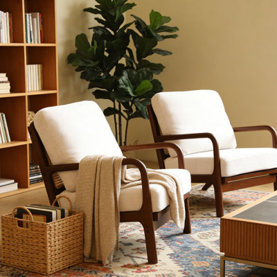 2 pièces Chaise d'appoint confortable avec coussin en chenille douce en bois massif Fauteuil Mid-Century moderne Fauteuil de lecture confortable pour le salon Chambre à coucher Petit appartement Balcon