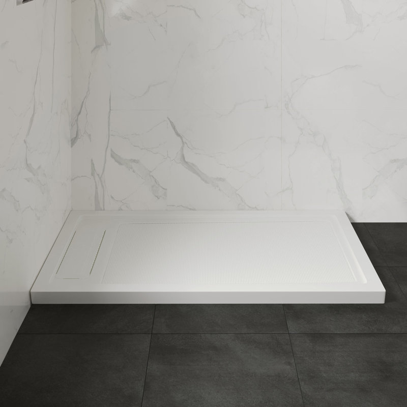 OVE Decors 60" x 32" Rectangle Shower Base Pan, White Acrylic, Hidden Side Drain, Reversible Design