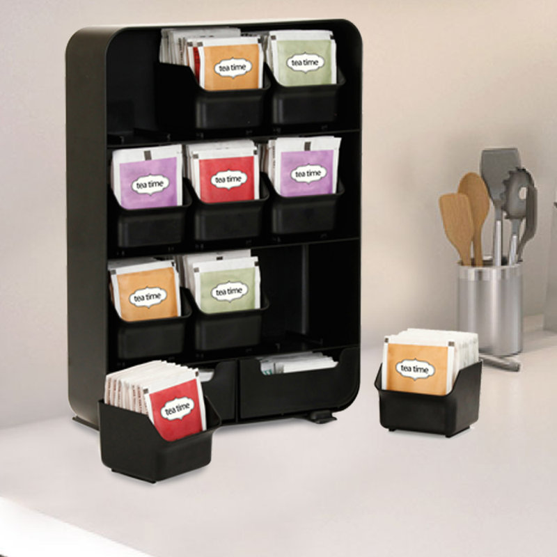 Mind Reader Tea Bag Organizer, Tea Station Organizer, Countertop Storage, Kitchen, Plastic, 10.25"L x 3.25"W x 13.75"H, Black