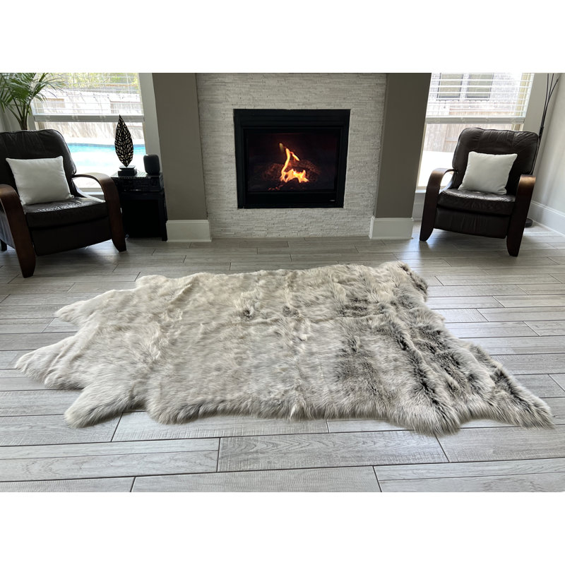 Faux Bison Skin Fur Shag Area Rug in Brown/Beige, Novelty 8' x 9'