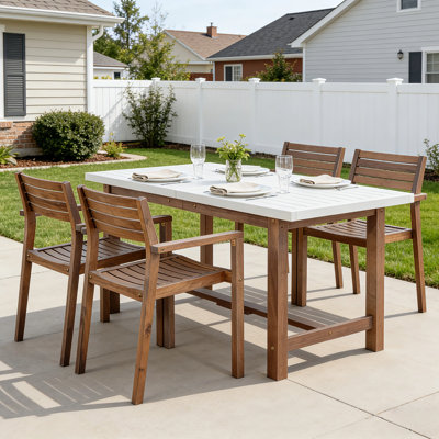 Ensemble de salle à manger 5 pièces en bois d'acacia avec trou pour parasol, table et 4 chaises