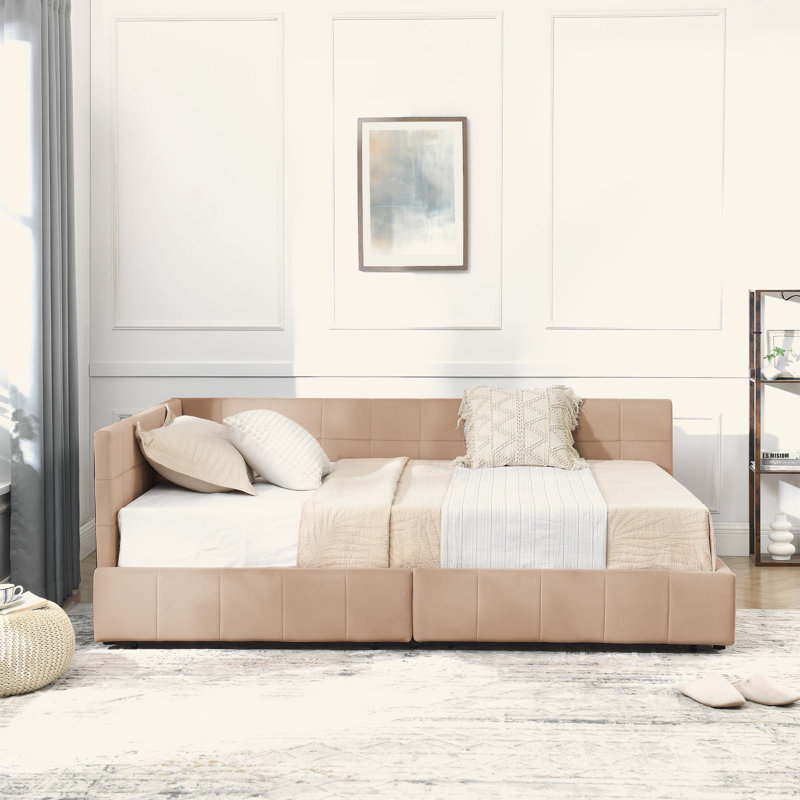 Structure de lit capitonnée avec rangement, canapé-lit avec dossier confortable et accoudoirs, lit double pour chambre à coucher, salon, velours
