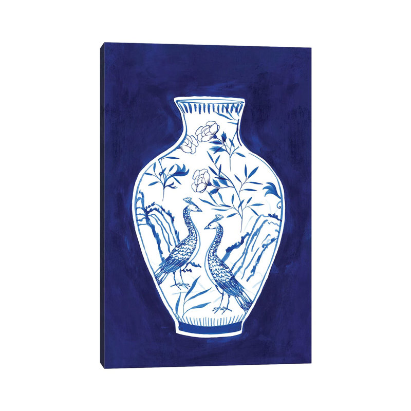 Indigo Porcelain Vase II by Isabelle Z - Print on Canvas, 30.48 cm H x 45.72 cm W, Wrapped Canvas