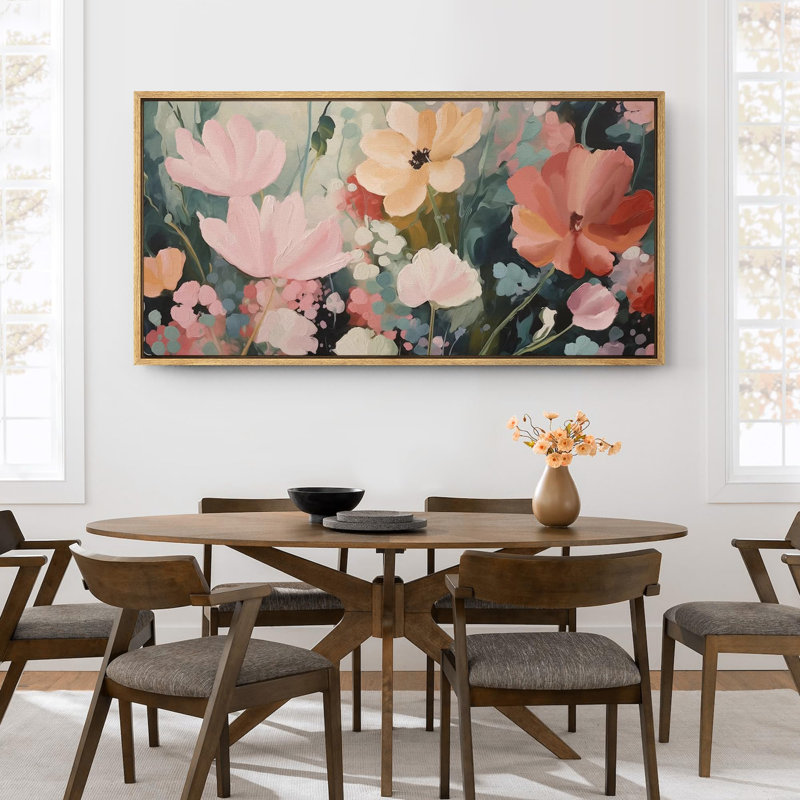 «Flower Blossom Vibrant Floral Bouquet Spring Flowers», reproduction sur toile, H 30 po x l 60 po, Naturel