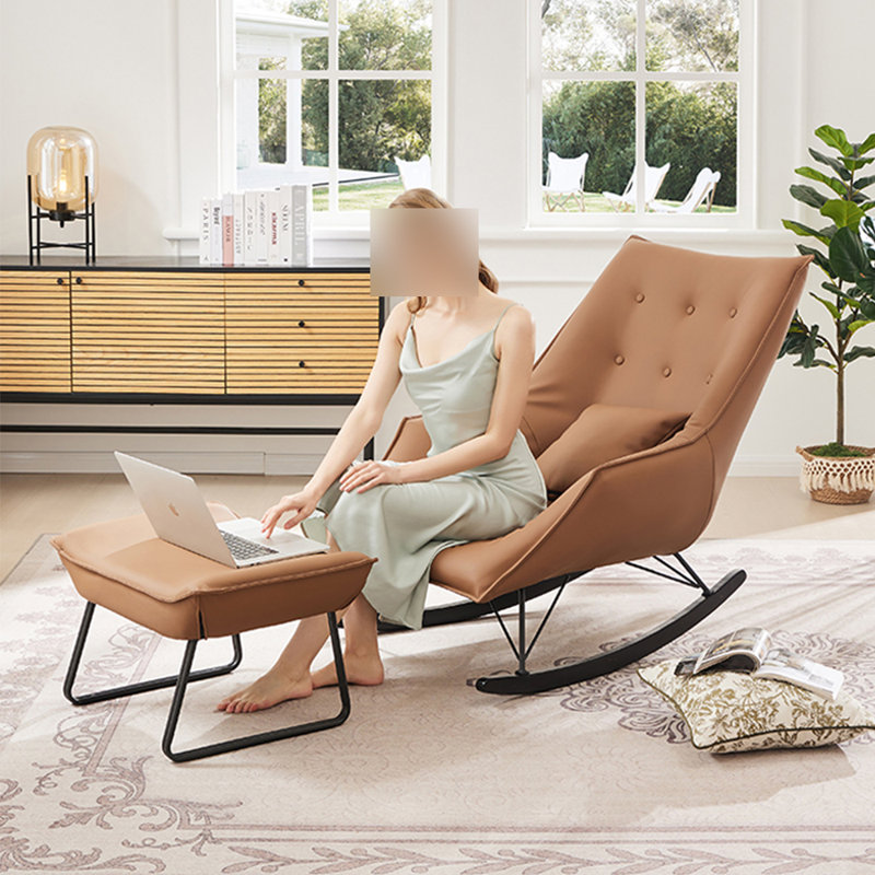 Chaise berçante simple de salon avec repose-pieds, Brun