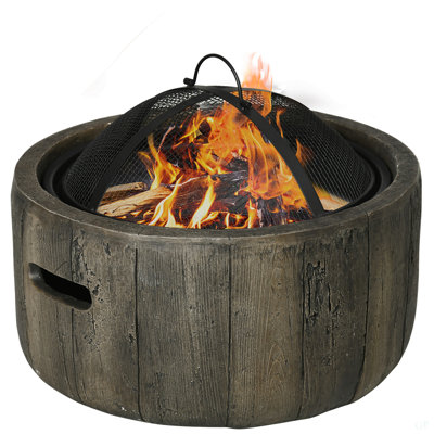 Outsunny Outdoor Fire Pit, 18 Inch Metal Wood Burning Fireplace With Spark Cover, Poker, Woodgrain Design For Patio, Picnic, Backyard