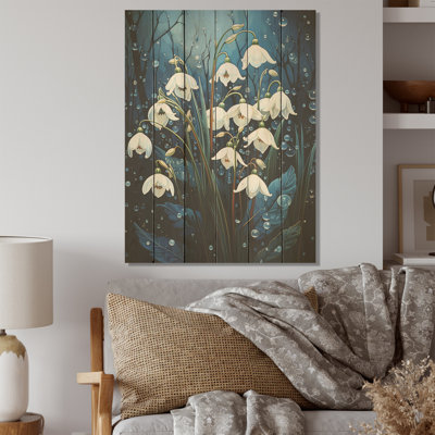 «Realistic Snowdrops Winter Chills I - Snowdrops», art sur bois de pin naturel
