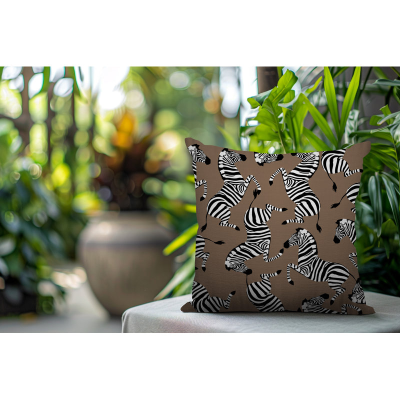 Oreiller carré réversible intérieur / extérieur Kiji Zebra, Beige, Carré 19 po