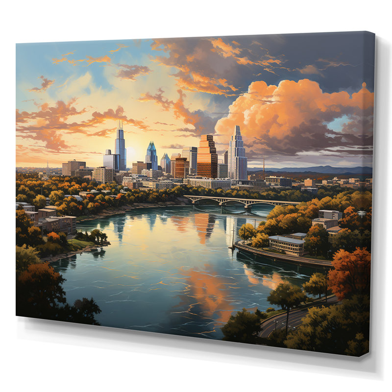 «Austin Dynamic Cityscape IV - Austin», art mural encadré, H 16 po x l 32 po x P 1 po, Toile tendue