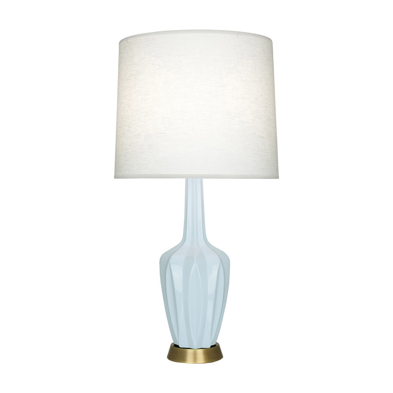 Small Emma Accent Lamp, Ceramic/Metal, 30" H x 6.25" W x 6.25" D, Baby Blue Glazed/Warm Brass
