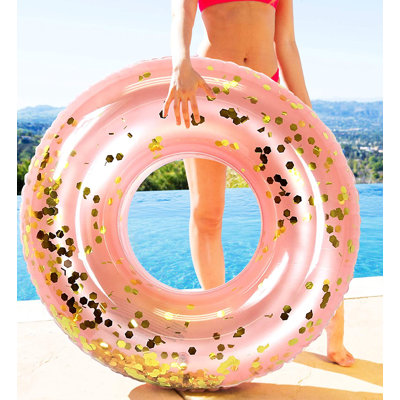 CoTa Global Inflatable Pool Float Tube Confetti 36 Inches Premium Swim Ring Heavy Duty Vinyl Flotation Pool Floats Toy for The Beach, Party, Vacation, UV Resistant - Pool Party (Rose Gold)