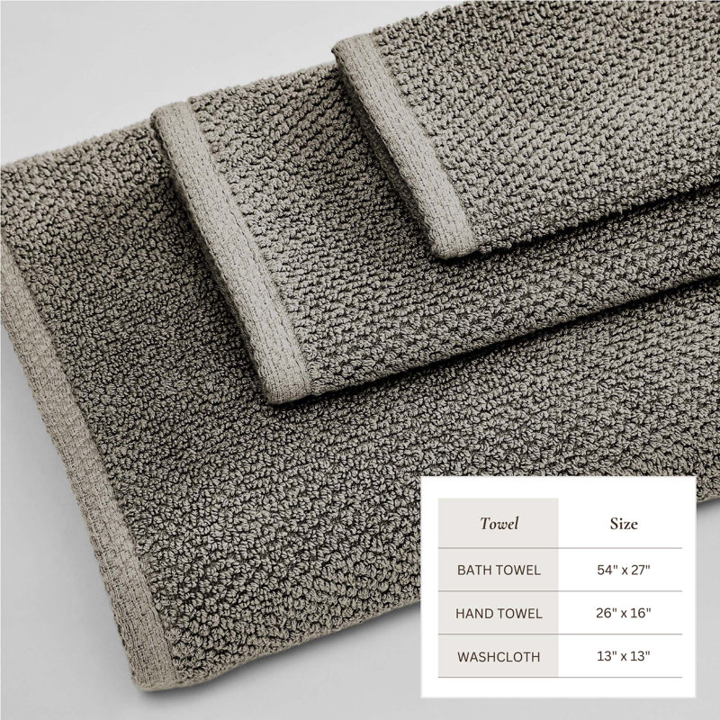 Drap de bain 100% coton texturé, Gris foncé, Ensemble 6 pièces