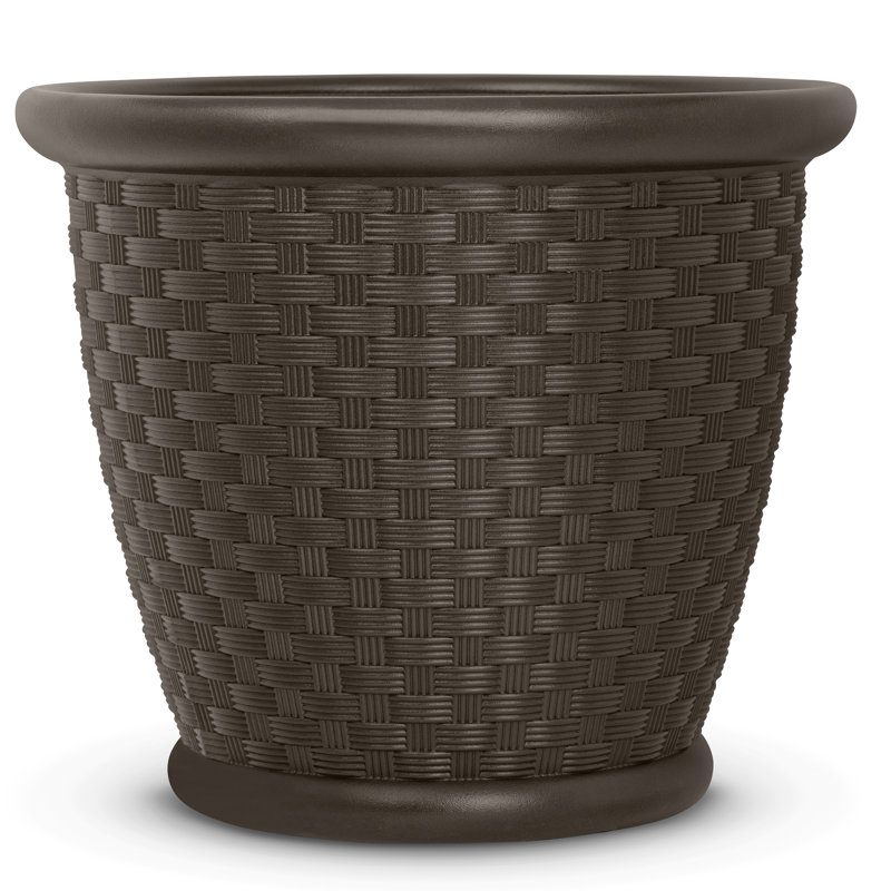 Indoor/Outdoor Lightweight Resin Wicker Design Flower Planters with Drillable Drain Hole, 16" H x 18" W x 18" D