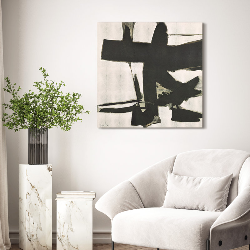 Bold Abstraction II Black and White Canvas Wall Art with Gold Shagreen