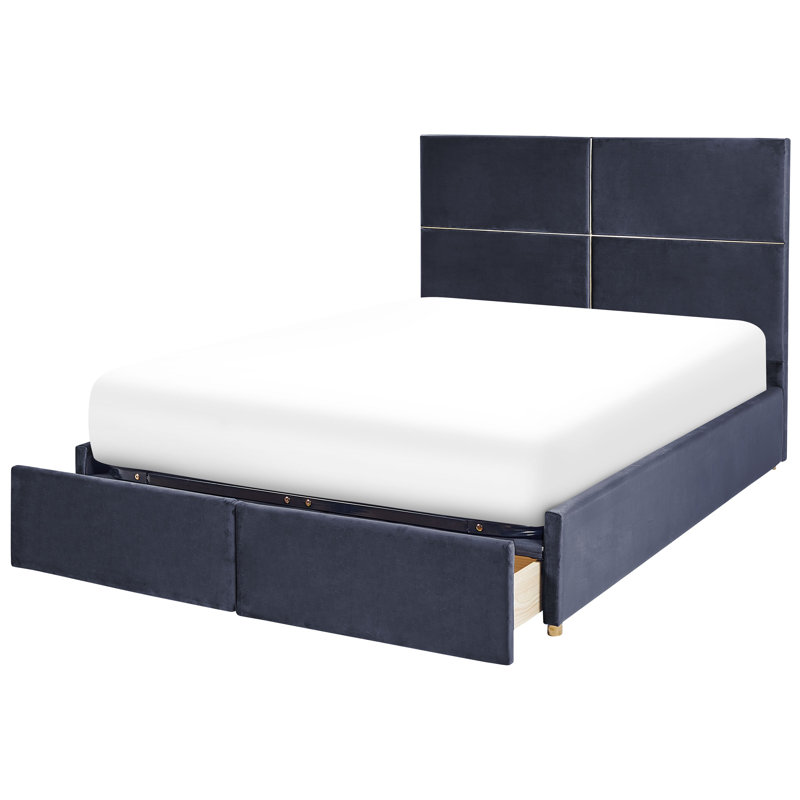 Okeden Upholstered Velvet Drawers Bed, European Double (140 x 200cm), Black