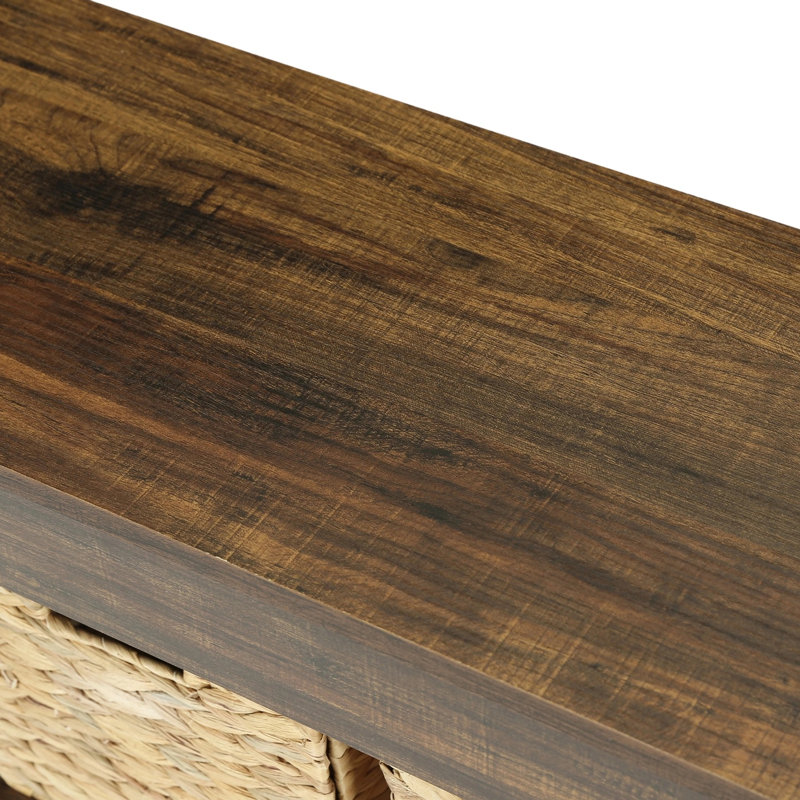 Banc de rangement en bois rustique 63 po avec 4 paniers 63 po