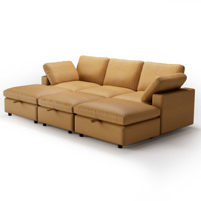 Pu Modular Sectional Sofa With Adjustable Backrest, Convertible L/U-Shaped Sleeper Couch For Living Room, Pu Sofa Bed Modern Reversible Design by George Oliver