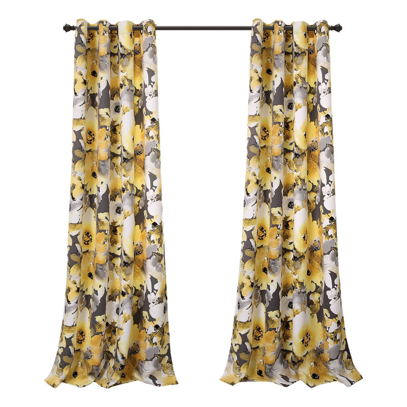 Lush Decor Floral Watercolor Room Darkening Curtain Panels Pair Drapes (Set of 2), Yellow