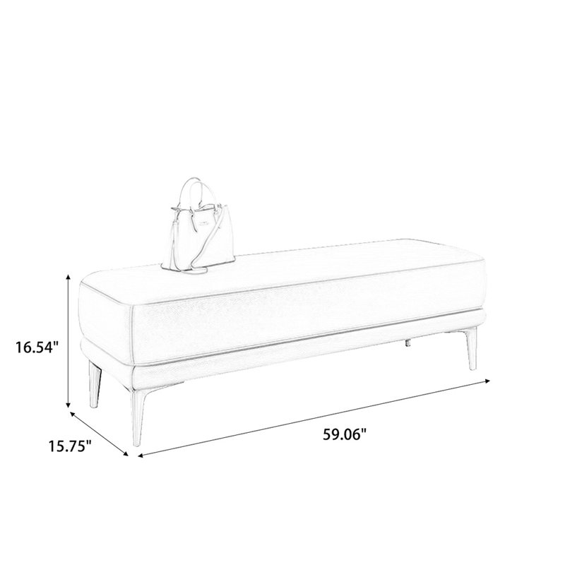 Long banc en cuir gris et gris, Gris