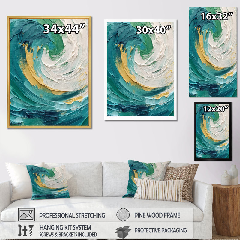 «Teal Cream», art mural sur toile, H 40 po x l 30 po x P 1,5 po, Cadre simple noir