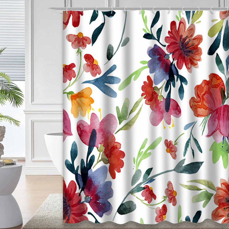 Rideau de douche imperméable à motif floral avec 12 crochets SpringHue, L 72 po x l 84 po