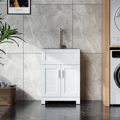 Armoire pour baignoire à lessive gratuite 24 po avec combiné en acier inoxydable