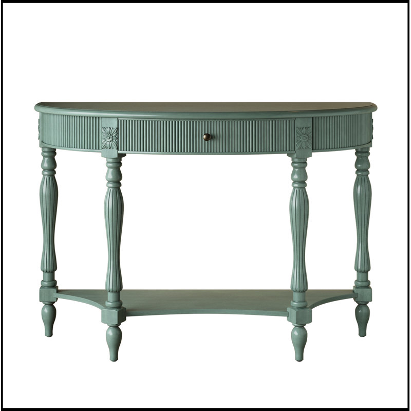 Demi-lune en bois avec tiroir et tablette, Antique Green