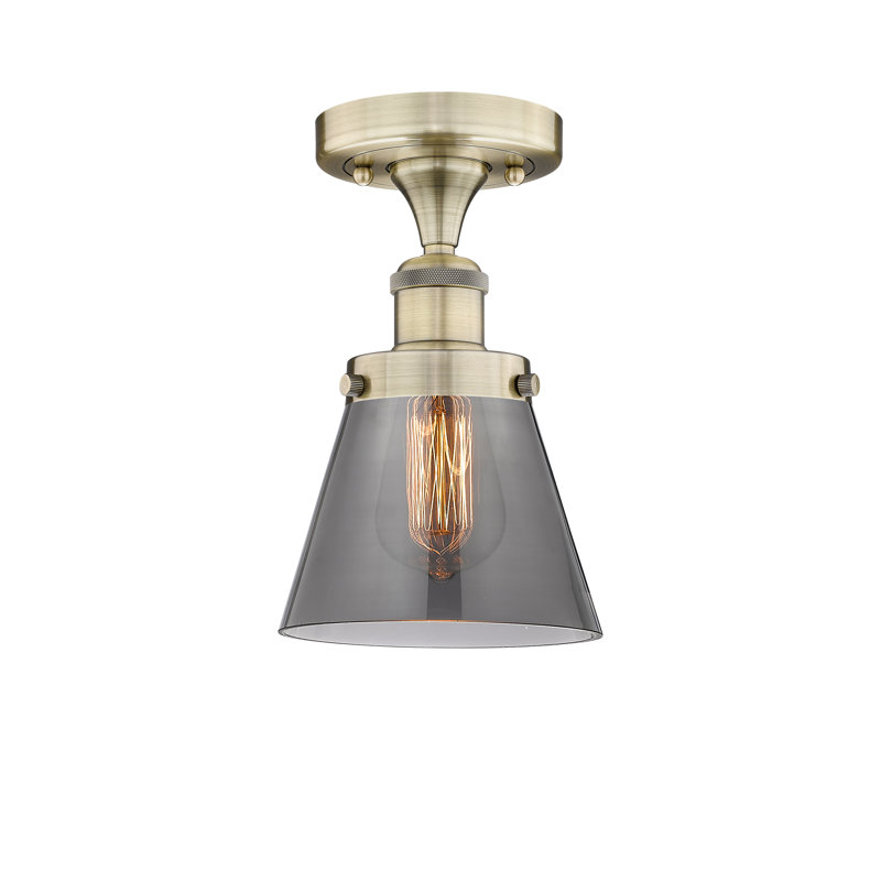 Plafonnier semi-encastré 1 lumière Cone, Plaqué couleur fumée, Laiton antique