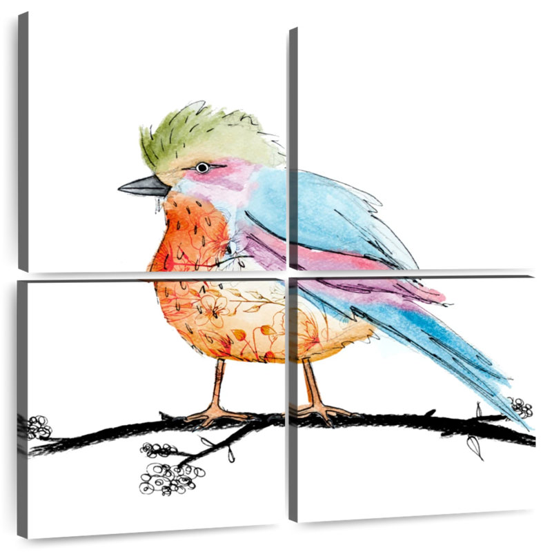 Brampt floral, oiseau brillant I, H 57 po x l 57 po