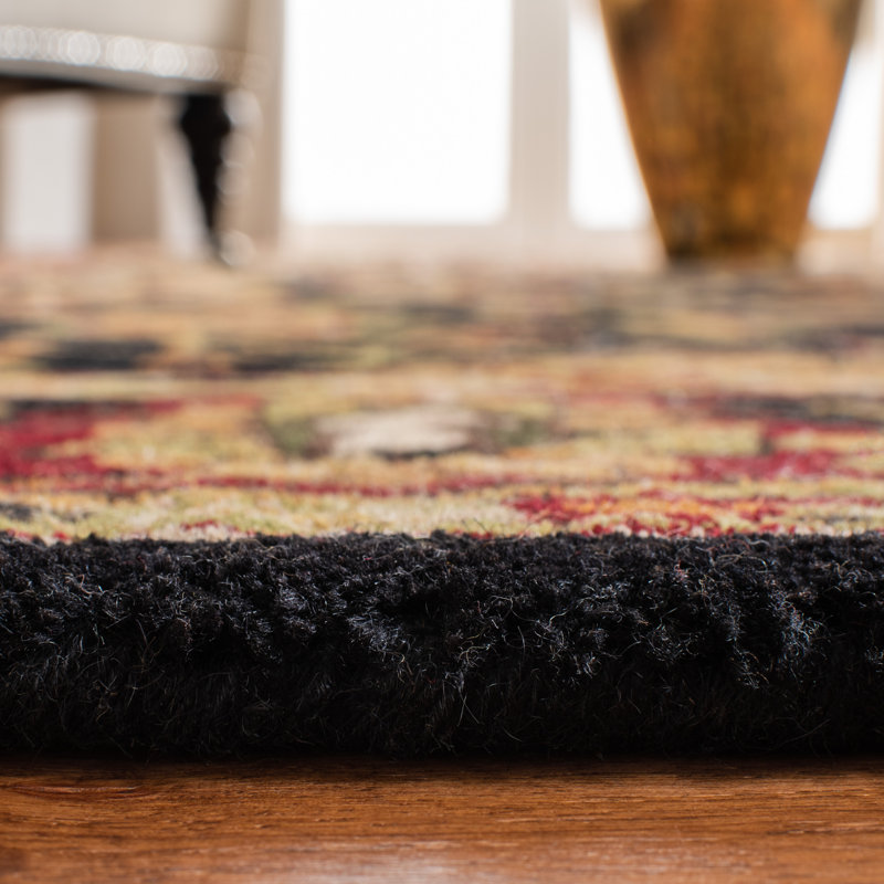 Tapis oriental en laine noir, rouge, vert et or fabriqué et touffeté à la main Cranmore, Rond 10 pi