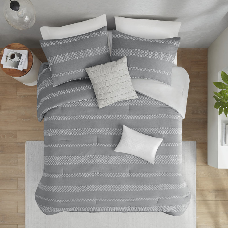 Gray Full Microfiber Jacquard Comforter Set with Shams