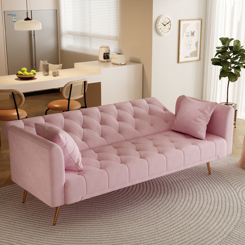 Jessika 71'' Velvet Sleeper,LuxuryConvertible Loveseat Sofa, Pink Velvet