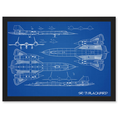 SR-71 Blackbird Habu US Airforce Aircraft Spy Plane Blueprint Plan - Single Picture Frame Print
