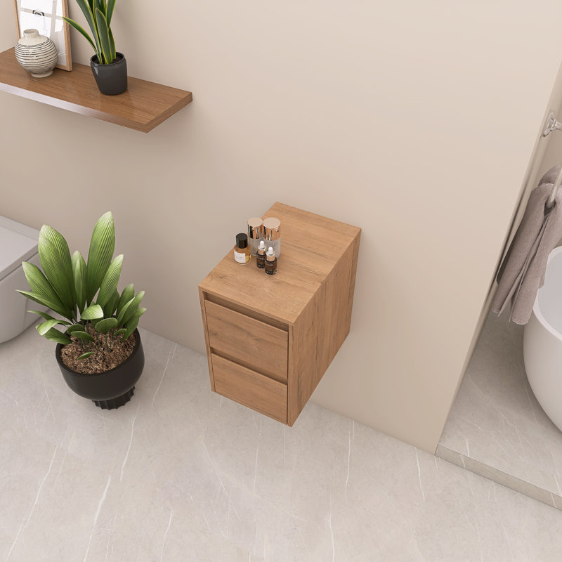 Armoire de salle de bain murale 12 pouces, 2 tiroirs à fermeture douce, H 18,9 po x l 11,83 po x P 17,96 po, Imitation chêne