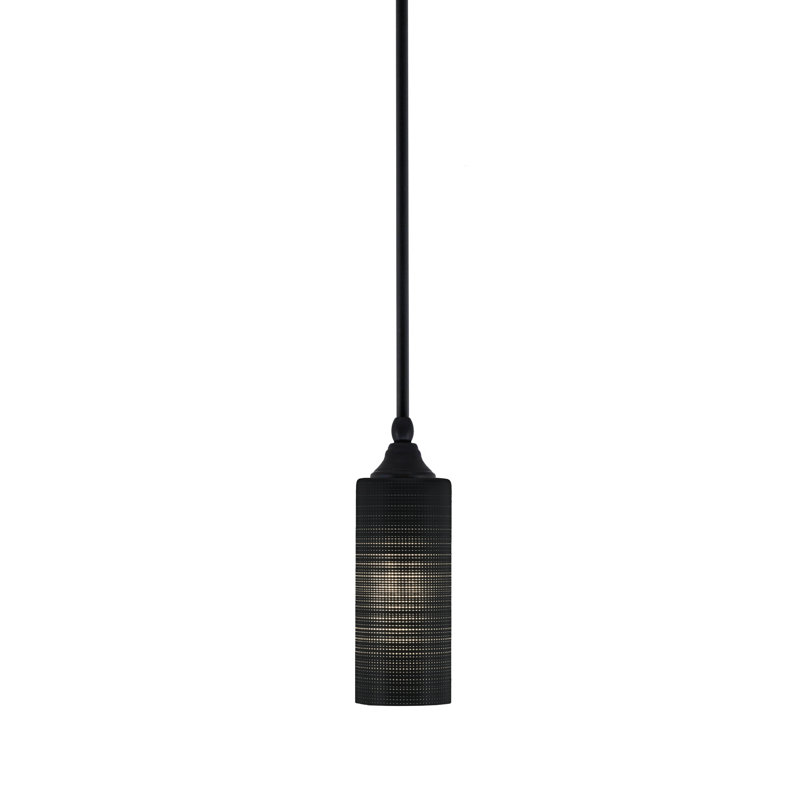 Mini-luminaire suspendu Brenford avec fini noir mat et verre matricé de 4 po, Noir