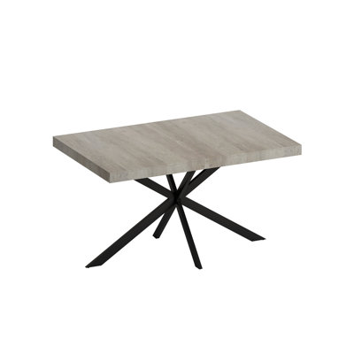 Table de salle à manger rectangulaire de 55,11 po à 70,86 po, plateau Carole gris avec plaque centrale embossée noire, table de salle à manger en fer fin noir avec base en fer fin et boîte de rangement.