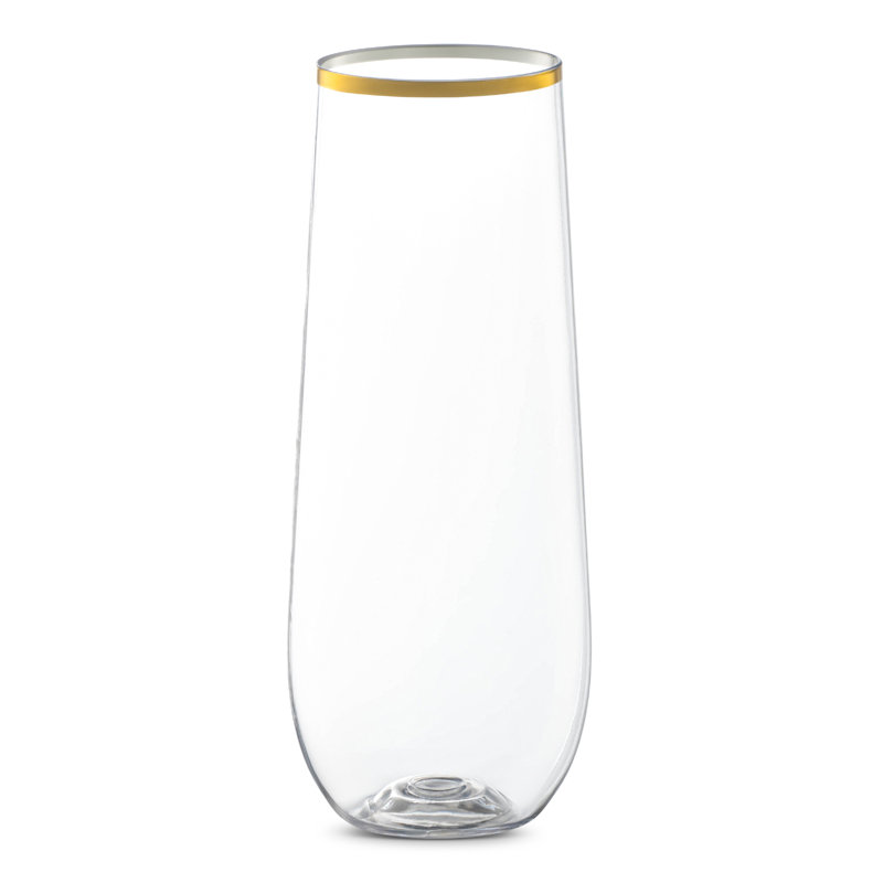 9 oz. Clear with Gold Stemless Plastic Champagne Flutes