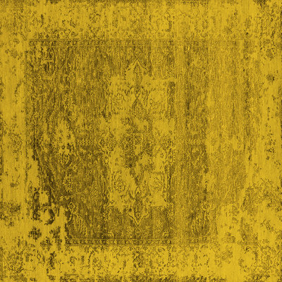 Tapis jaune / brun en laine et polyester tissé à la machine 4 pi x 4 pi Oriental
