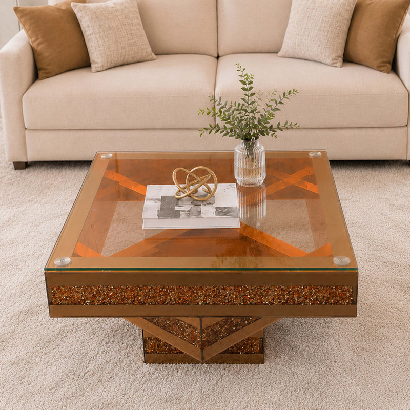 Table basse à motif de diamants broyés, Brown