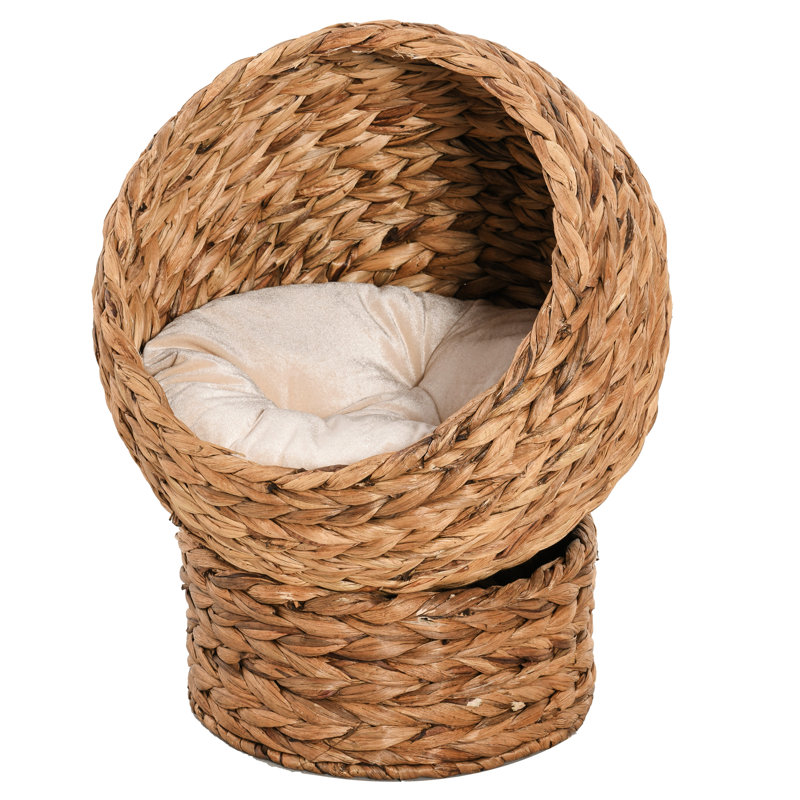 Lit pour chat surélevé avec rembourrage confortable, panier rotatif, zone intérieure attrayante pour animaux de compagnie, H 23,5 po, coussin moelleux surélevé brun, tache sereine, 24 po