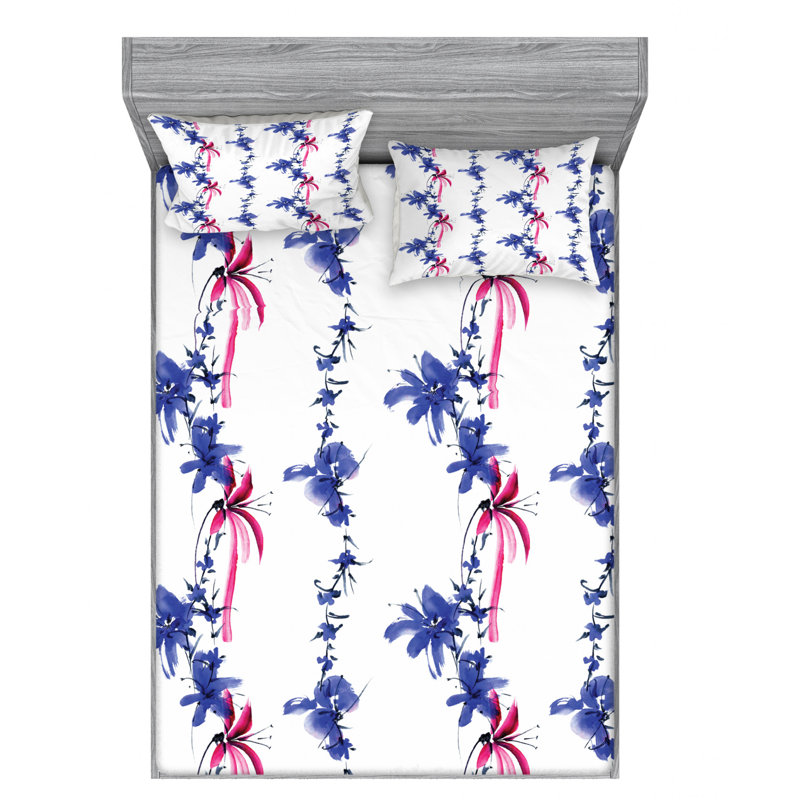 Microfiber Floral Sheet Set, Queen Sheet Set with Fitted Sheet