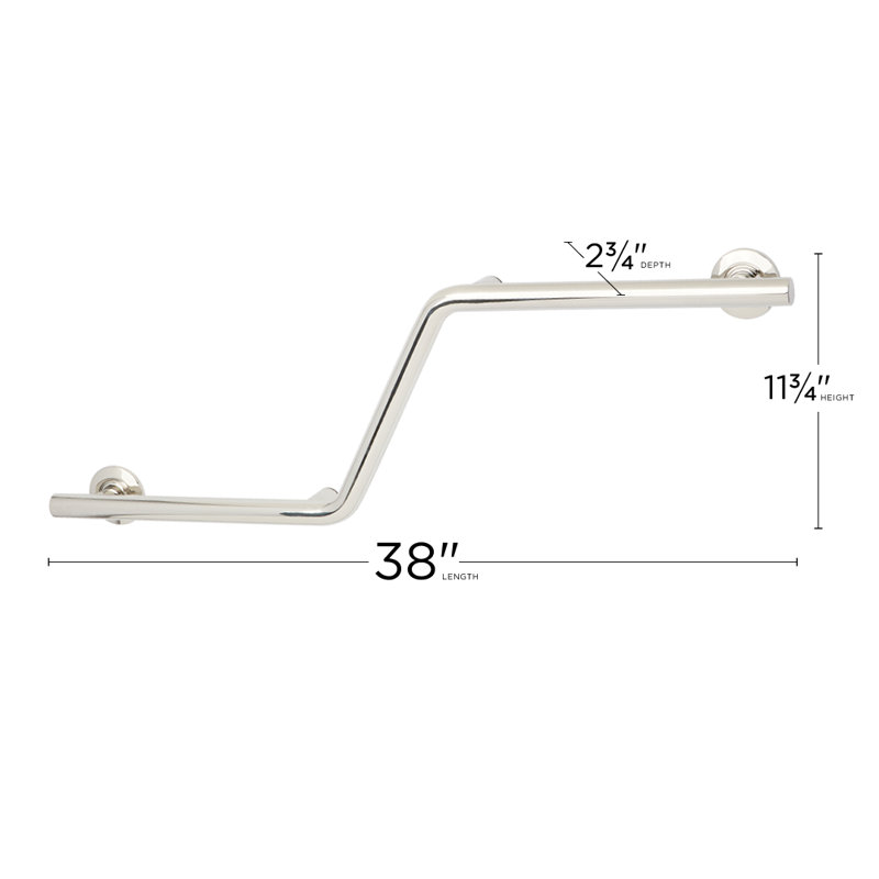 Lifestyle & WellnessZuma Angled Wall-Mount 38"  Right-Handed Grab Bar, Polished Stainless