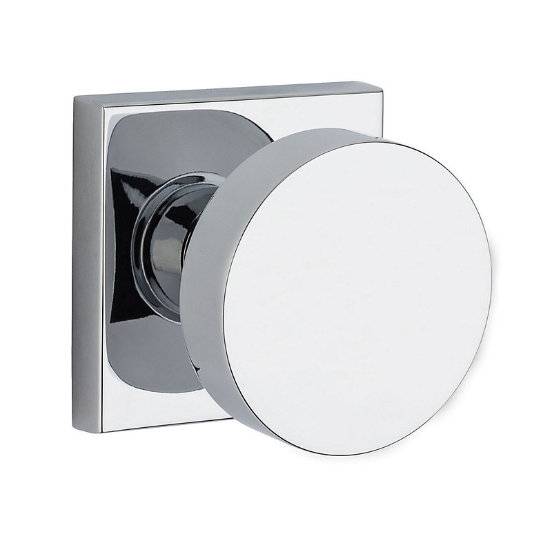 Contemporary Passage Door Knob with Contemporary Square Rose, Polished Chrome, Passage (Hall & Closet)