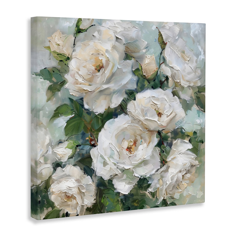 Toile de roses blanches enchantées, design par LSR Creative Studio, H 17 po x l 17 po