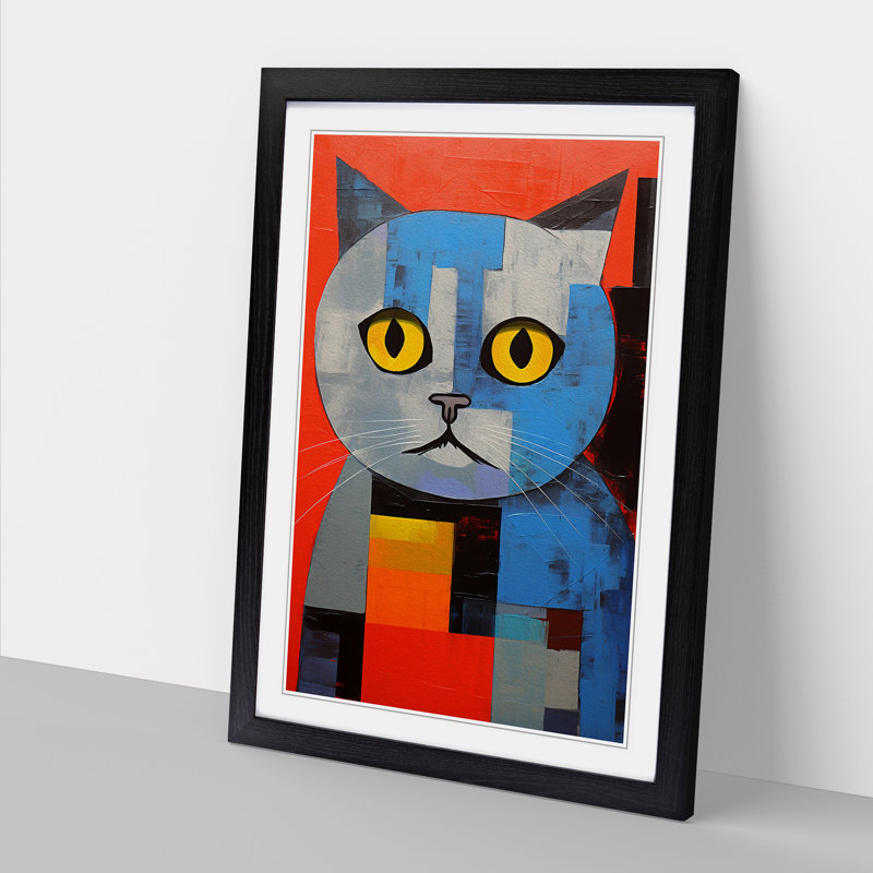 Cat Constructivism No.2 - Single Picture Frame Print on Wood, Black Framed, 64cm H x 46cm W