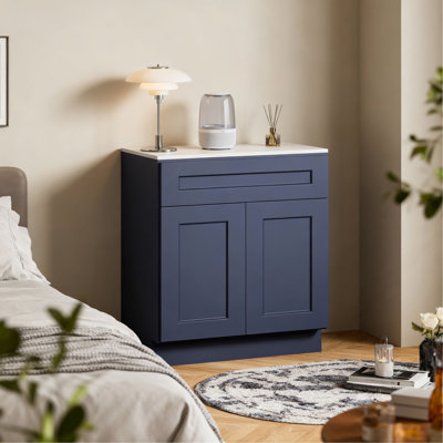Armoire de base bleu marine Shaker avec porte à fermeture en douceur, tiroir, unité en bois massif peu encombrante avec tablette réglable pour la cuisine, la salle de bain, la buanderie, le garage