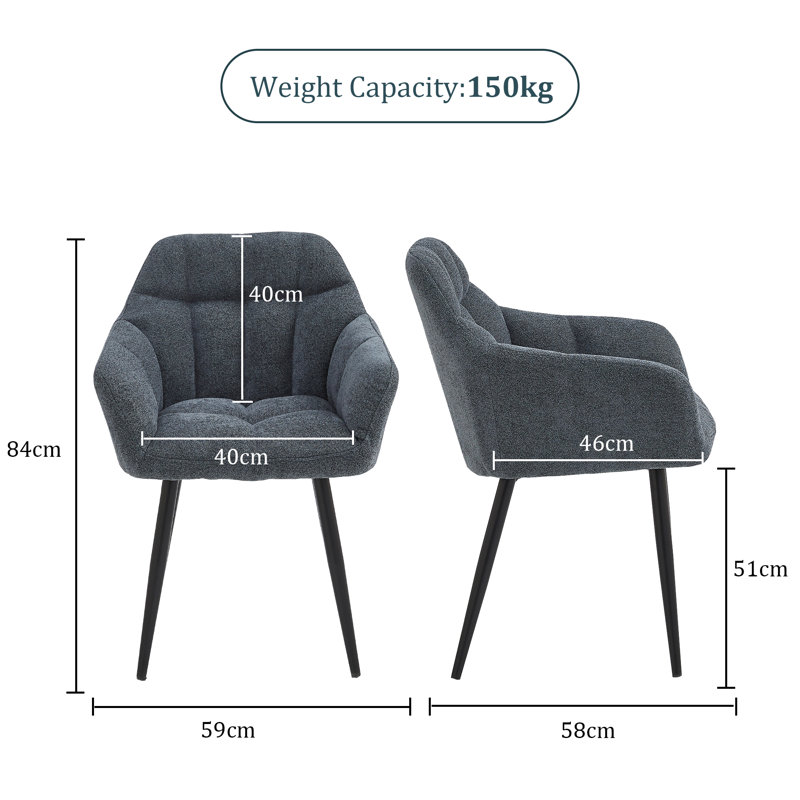 Dining Chairs Fabric Armchair for Living Room Morden Tub Chair with Armrest, Grey