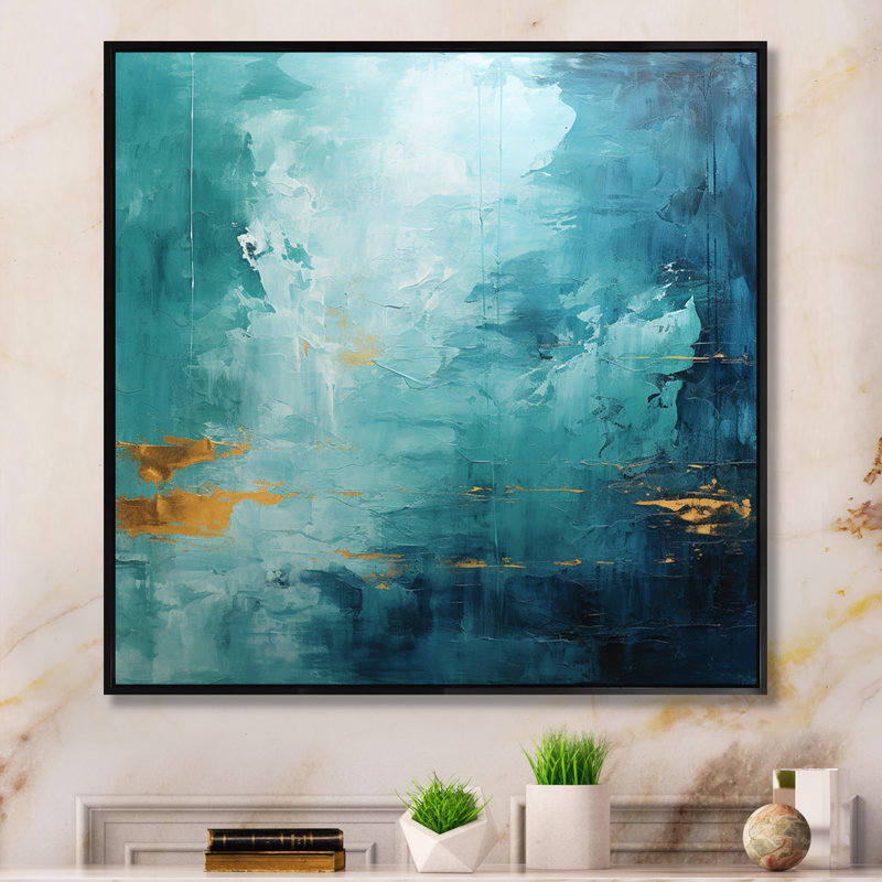 Teal Oasis II - Abstract Landscape Canvas Print, Cadre flottant noir, H 16 po x l 16 po x P 1 po