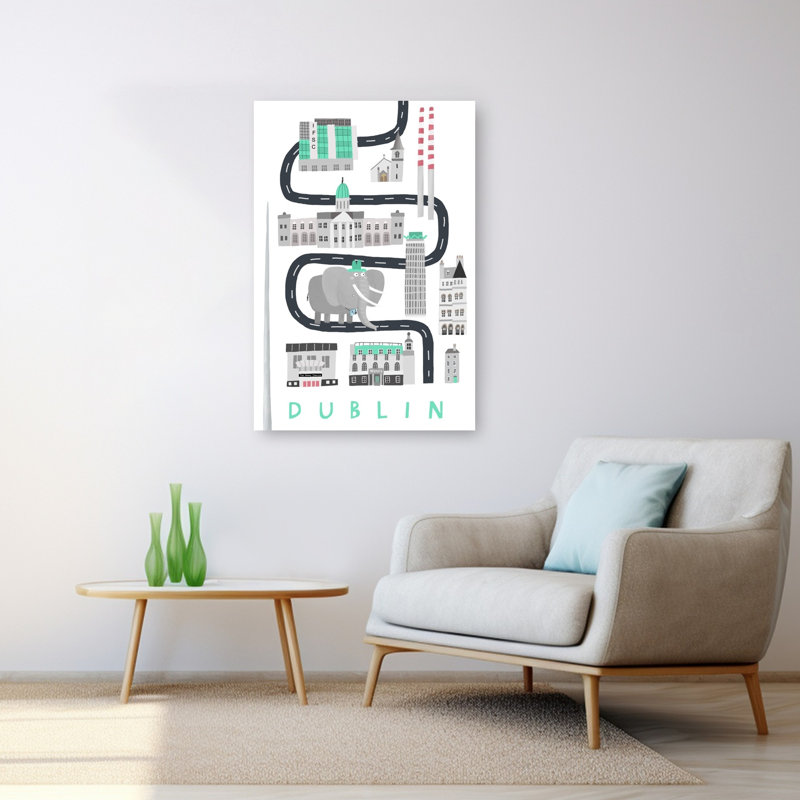 Illustration ludique moderne de la ville de Dublin, H 48 po x l 32 po